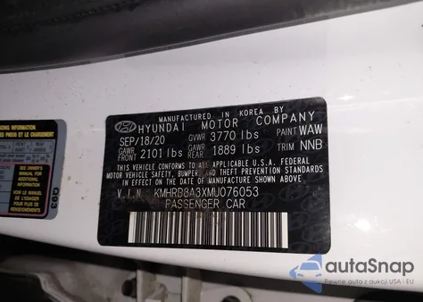 2021 Hyundai Venue Se z USA, uszkodzony, nr VIN KMHRB8A3XMU076053